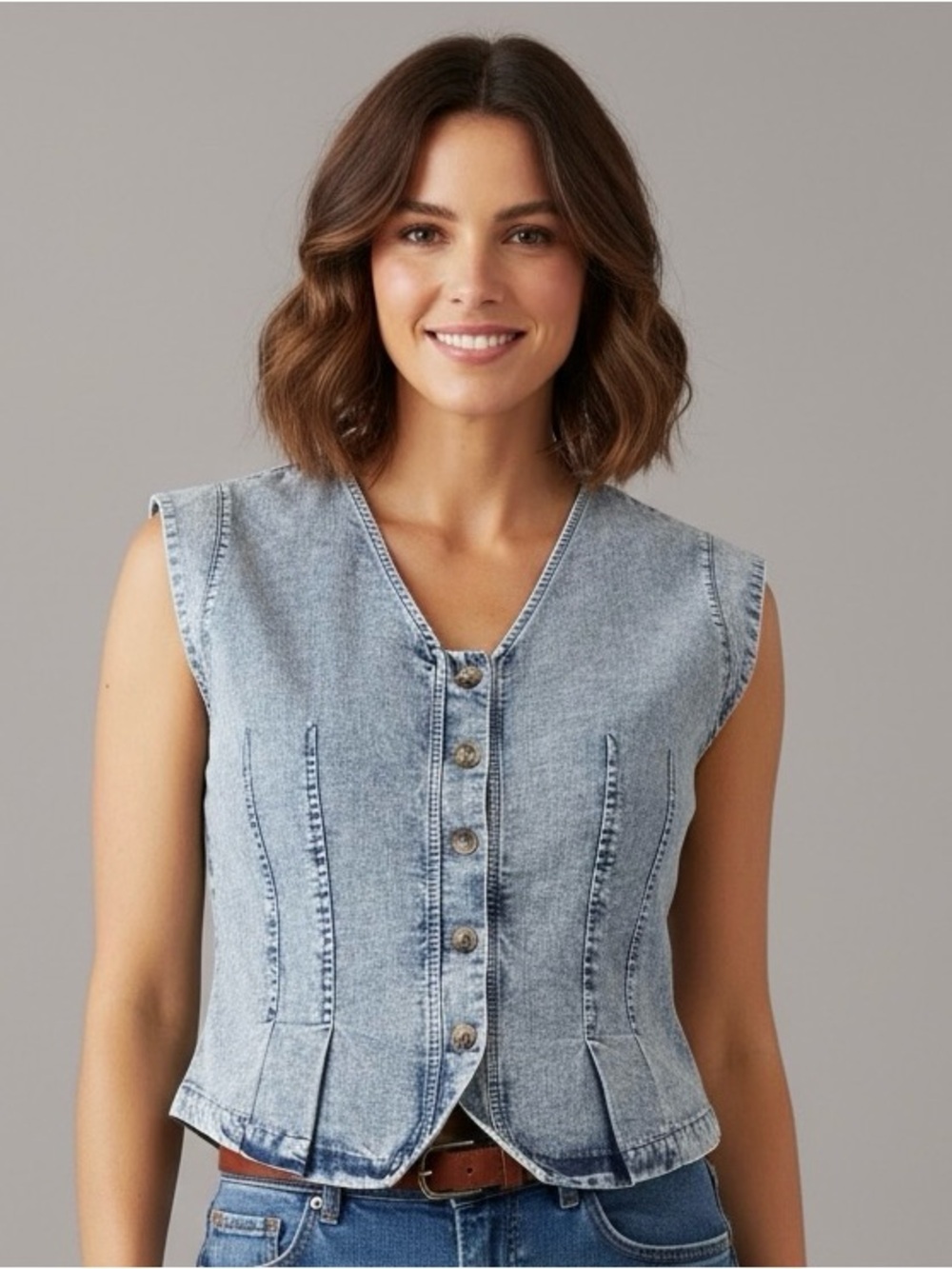 Very Jean Women’s Medium Acid Wash Denim Vest Button Front Peplum NWT Y2K 90’s
